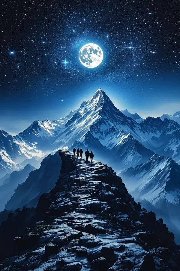 山海之约电影封面：星夜中跨越山脊的旅人